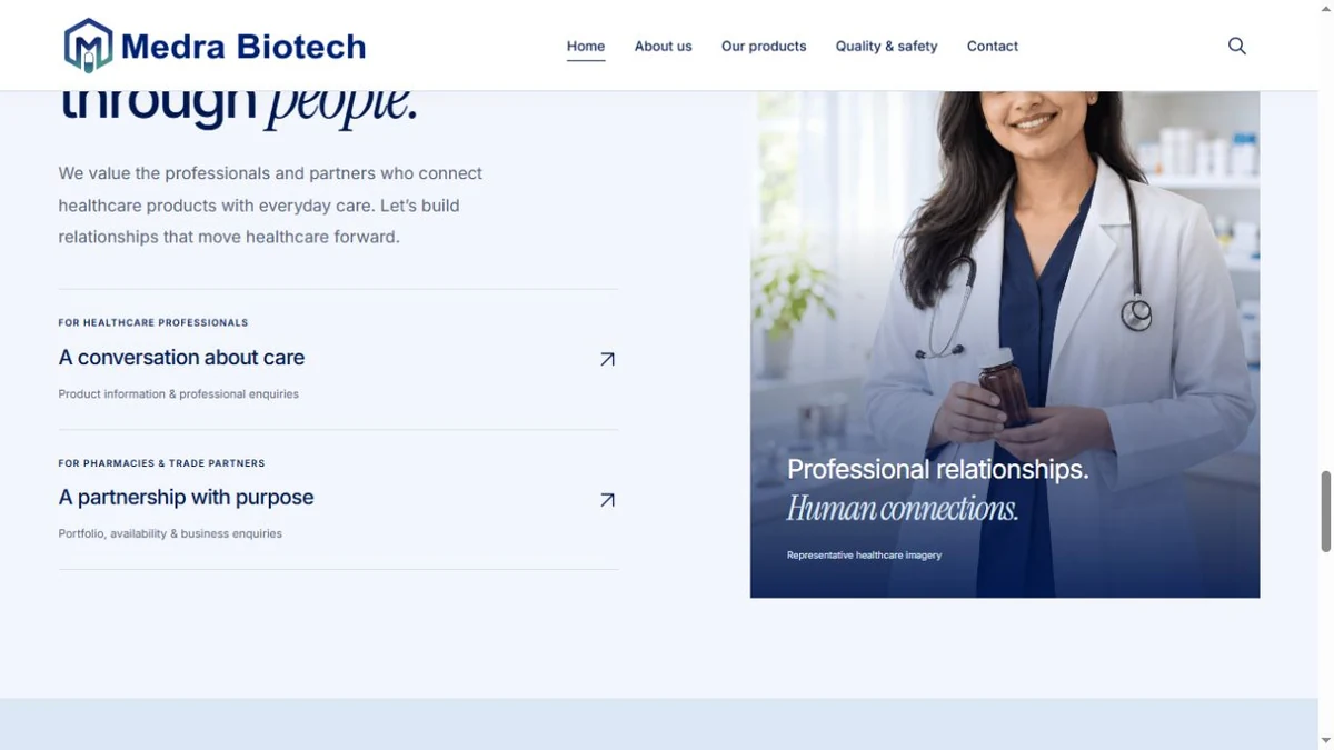 Medra Biotech: Professional enquiries interface detail