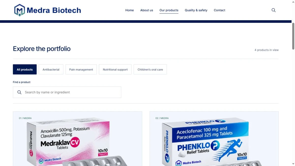 Medra Biotech: Product discovery interface detail